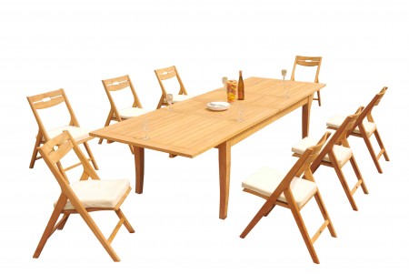 9 PC Dining Set - 122" Atnas Rectangle Table & 8 Surf Folding Arm Chairs