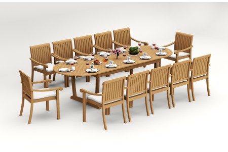 13 PC Dining Set - 117" Double Extension Masc Oval Table & 12 Napa Stacking Arm Chairs