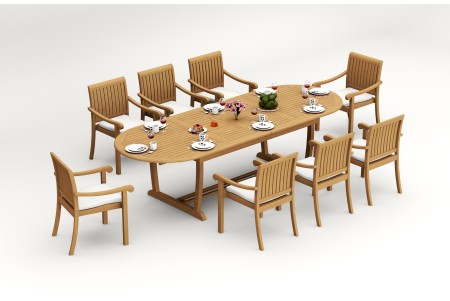 9 PC Dining Set - 117" Double Extension Masc Oval Table & 8 Napa Stacking Arm Chairs