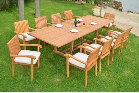 11 PC Dining Set - 117" Double Extension Masc Rectangle Table & 10 Napa Stacking Arm Chairs