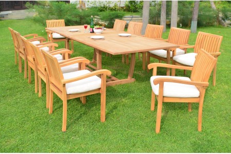 13 PC Dining Set - 117" Double Extension Masc Rectangle Table & 12 Napa Stacking Arm Chairs