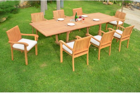 9 PC Dining Set - 117" Double Extension Masc Rectangle Table & 8 Napa Stacking Arm Chairs