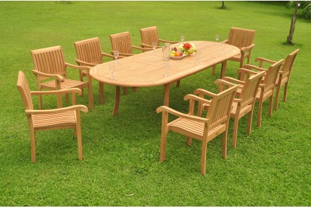 13 PC Dining Set - 117" Double Extension Oval Table & 12 Napa Stacking Arm Chairs