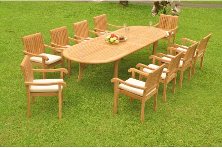 11 PC Dining Set - 117" Double Extension Oval Table & 10 Napa Stacking Arm Chairs