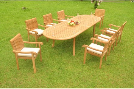 9 PC Dining Set - 117" Double Extension Oval Table & 8 Napa Stacking Arm Chairs