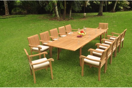 13 PC Dining Set - 117" Double Extension Rectangle Table & 12 Napa Stacking Arm Chairs