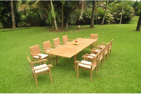 9 PC Dining Set - 117" Double Extension Rectangle Table & 8 Napa Stacking Arm Chairs