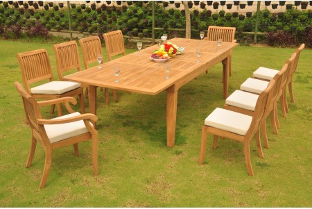 11 PC Dining Set - 122" Caranas Rectangle Table & 10 Arbor Stacking Chair (8 Armless, 2 Arms)