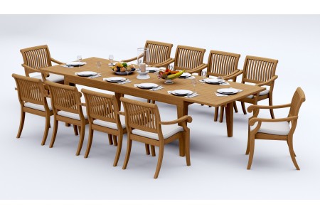 11 PC Dining Set - 122" Caranas Rectangle Table & 10 Arbor Stacking Arm Chairs