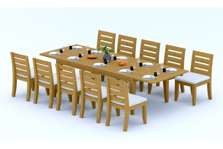 11 PC Dining Set - 122" Caranas Rectangle Table & 10 Atnas Armless Chairs