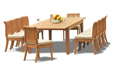 11 PC Dining Set - 122" Caranas Rectangle Table & 10 Giva Armless Chairs