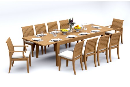 11 PC Dining Set - 122" Caranas Rectangle Table & 10 Lagos Chairs (2 Arms + 8 Armless)