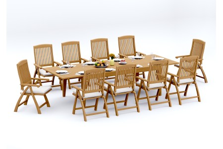 11 PC Dining Set - 122" Caranas Rectangle Table & 10 Marley Arm Chairs