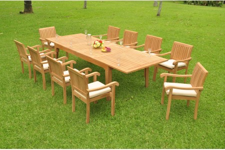 11 PC Dining Set - 122" Caranas Rectangle Table & 10 Napa Stacking Arm Chairs