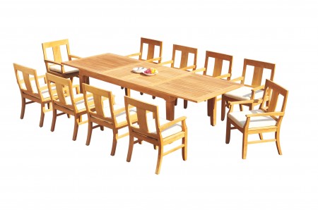 11 PC Dining Set - 122" Caranas Rectangle Table & 10 Osbo Arm Chairs