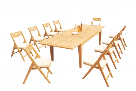 11 PC Dining Set - 122" Caranas Rectangle Table & 10 Surf Folding Arm Chairs