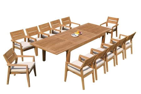 13 PC Dining Set - 122" Caranas Rectangle Table & 12 Cellore Stacking Arm Chairs