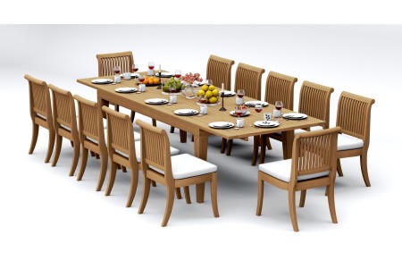 13 PC Dining Set - 122" Caranas Rectangle Table & 12 Giva Armless Chairs