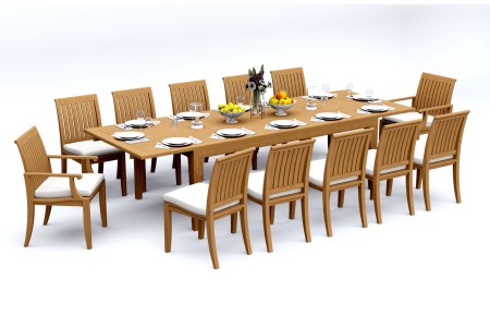 13 PC Dining Set - 122" Caranas Rectangle Table & 12 Lagos Chairs (2 Arms + 10 Armless)