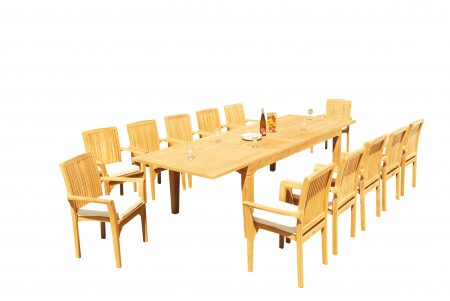 13 PC Dining Set - 122" Caranas Rectangle Table & 12 Lua Stacking Arm Chairs