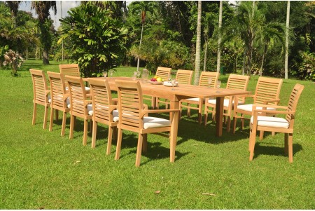 13 PC Dining Set - 122" Caranas Rectangle Table & 12 Mas Stacking Arm Chairs