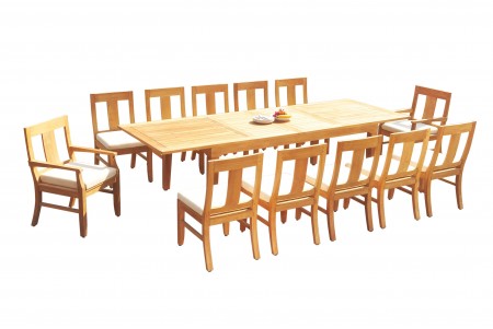 13 PC Dining Set - 122" Caranas Rectangle Table & 12 Osbo Chairs (2 Arms + 10 Armless)