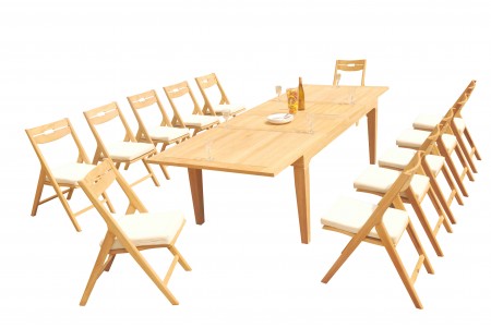 13 PC Dining Set - 122" Caranas Rectangle Table & 12 Surf Folding Arm Chairs
