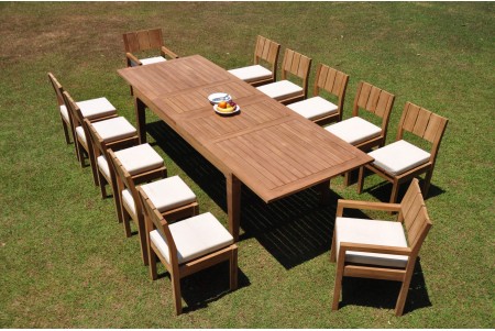 13 PC Dining Set - 122" Caranas Rectangle Table & 12 Vera Chairs (2 Arms + 10 Armless)