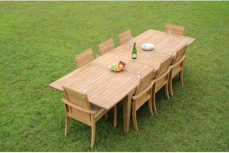 9 PC Dining Set - 122" Caranas Rectangle Table & 8 Algrave Stacking Arm Chairs