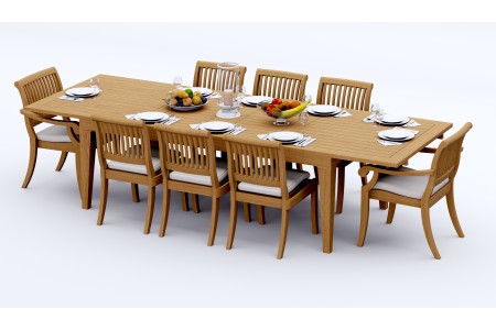9 PC Dining Set - 122" Caranas Rectangle Table & 8 Arbor Stacking Chairs (6 Armless, 2 Arms)  