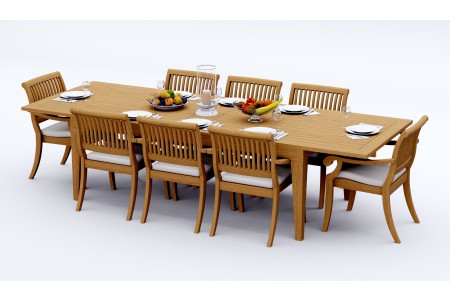 9 PC Dining Set - 122" Caranas Rectangle Table & 8 Arbor Stacking Arm Chairs
