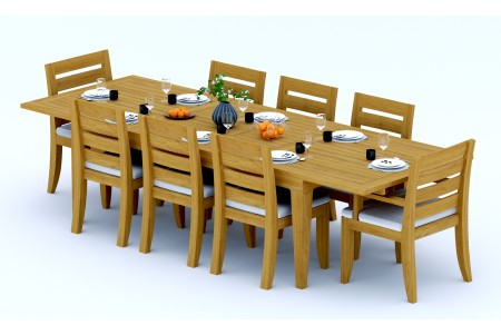 9 PC Dining Set - 122" Caranas Rectangle Table & 8 Atnas Chairs (2 Arms + 6 Armless)