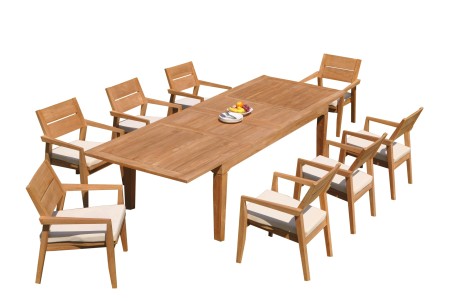 9 PC Dining Set - 122" Caranas Rectangle Table & 8 Cellore Stacking Arm Chairs