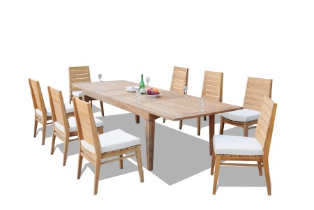 9 PC Dining Set - 122" Caranas Rectangle Table & 8 Charleston Stacking Arm Chairs
