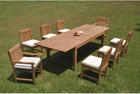 9 PC Dining Set - 122" Caranas Rectangle Table & 8 Devon Chairs (2 Arms + 6 Armless)