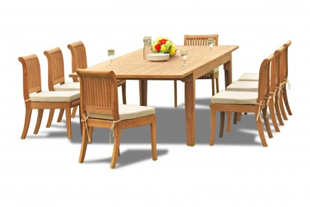 9 PC Dining Set - 122" Caranas Rectangle Table & 8 Giva Armless Chairs