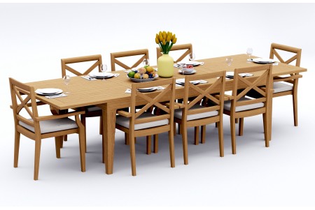 9 PC Dining Set - 122" Caranas Rectangle Table & 8 Granada Stacking Arm Chairs