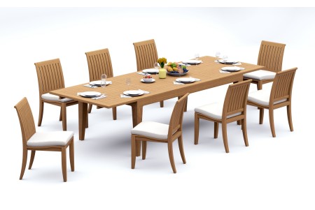 9 PC Dining Set - 122" Caranas Rectangle Table & 8 Lagos Armless Chairs