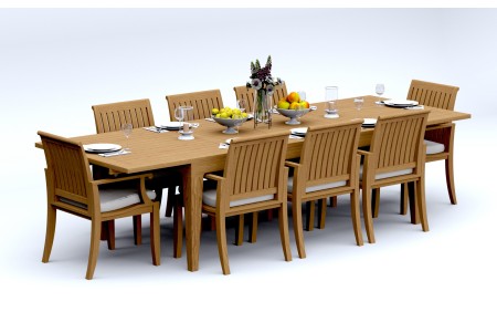 9 PC Dining Set - 122" Caranas Rectangle Table & 8 Lagos Arm Chairs