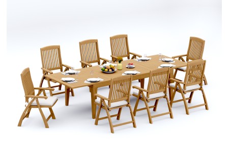 9 PC Dining Set - 122" Caranas Rectangle Table & 8 Marley Arm Chairs