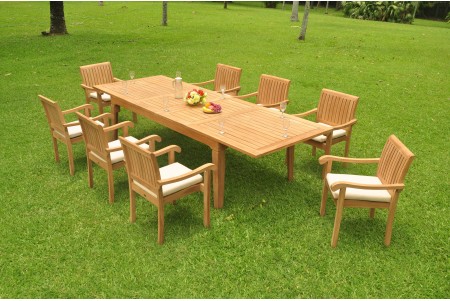 9 PC Dining Set - 122" Caranas Rectangle Table & 8 Napa Stacking Arm Chairs