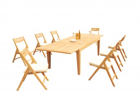 9 PC Dining Set - 122" Caranas Rectangle Table & 8 Surf Folding Arm Chairs