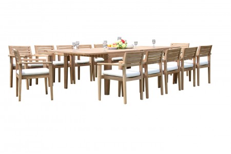 13 PC Dining Set - 122" Caranas Rectangle Table & 12 Montana Stacking Arm Chairs