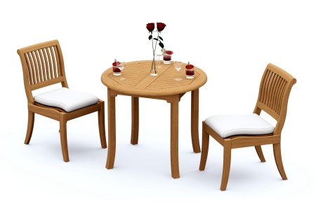 3 PC Dining Set - 36" Round Table & 2 Arbor Stacking Armless Chairs 
