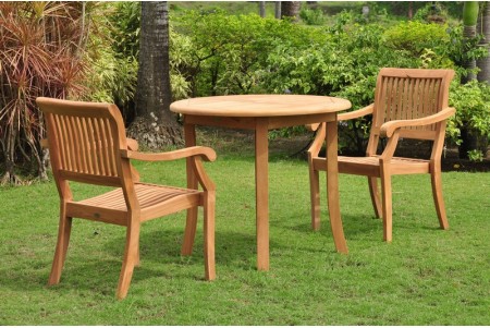 3 PC Dining Set - 36" Round Table & 2 Arbor Stacking Arm Chairs 