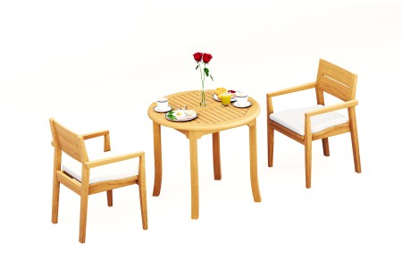 3 PC Dining Set - 36" Round Table & 2 Cellore Stacking Arm Chairs 