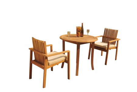 3 PC Dining Set - 36" Round Table & 2 Clipper Stacking Arm Chairs 