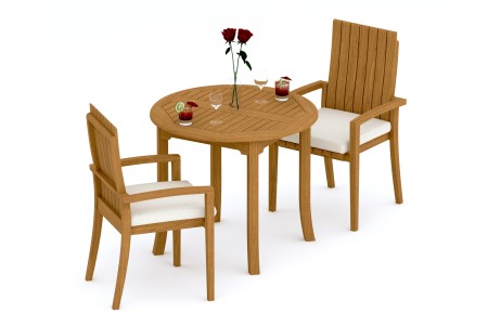 3 PC Dining Set - 36" Round Table & 2 Goa Stacking Arm Chairs 