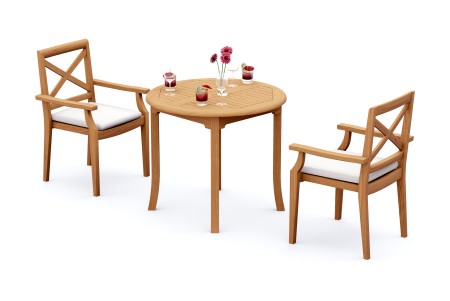 3 PC Dining Set - 36" Round Table & 2 Granada Stacking Arm Chairs 