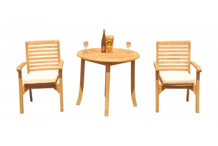 3 PC Dining Set - 36" Round Table & 2 Hari Stacking Arm Chairs 